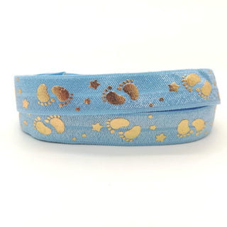 Blauw baby elastiek lint gouden voetjes en sterren babyshower genderpart armbandjes maken