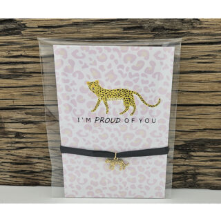 Sieraden kaartje 'I'm proud of you' met panter armbandje goud