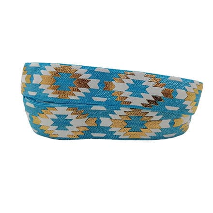 Elastiek koord breed blauwe gouden aztec print bais band