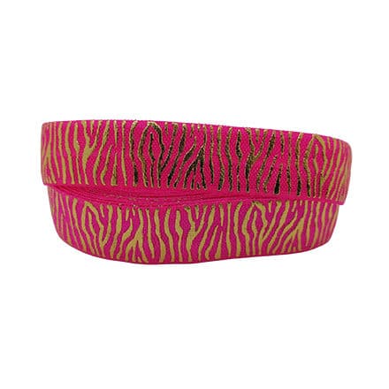 Elastisch lint roze gouden zebraprint dieren 15mm breed