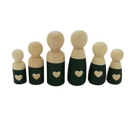 Blanke kleine houten poppetjes groen met hartje familie love gezin kopen cadeautje