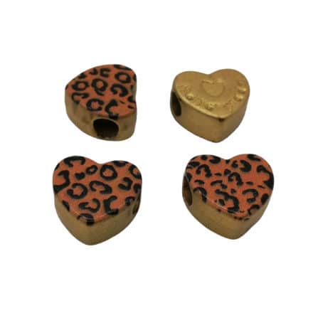 Leopard print kraal goud bruin hartje groot rijg gat hand made