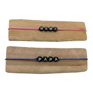 Armbandjes met naam Papa en mama blauw roze zwart