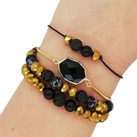 set zwart gouden kralen bolo armband