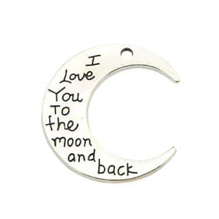 Zilveren maan bedel i love you to the moon and back