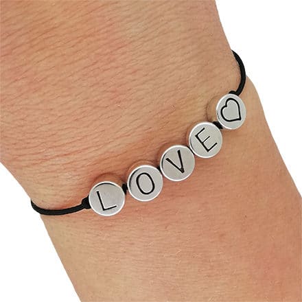 Love armbandjes zwart zilver letterkralen