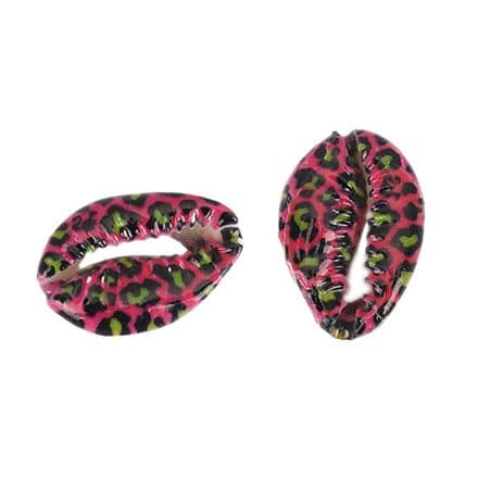 Cowrie schelp kraaltjes open roze groen panterprint