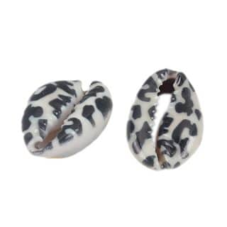Cowrie schelpjes tussenstuk panter print zwart wit