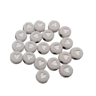 Wit zilveren hartjes kralen letterkralen 7mm plat rond acryl