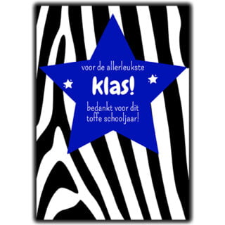 Bedank kaart school trakteren voor de leukste klas blauwe ster zebra print