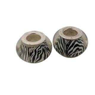 Kraal met groot gat zebra dierenprint zilver zwart wit