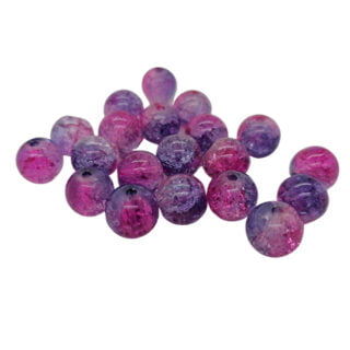 Glaskraaltjes rond paars roze 8mm crackle