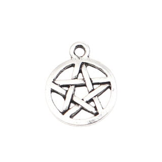 Zilverkleurige ronde pentagram bedel ster
