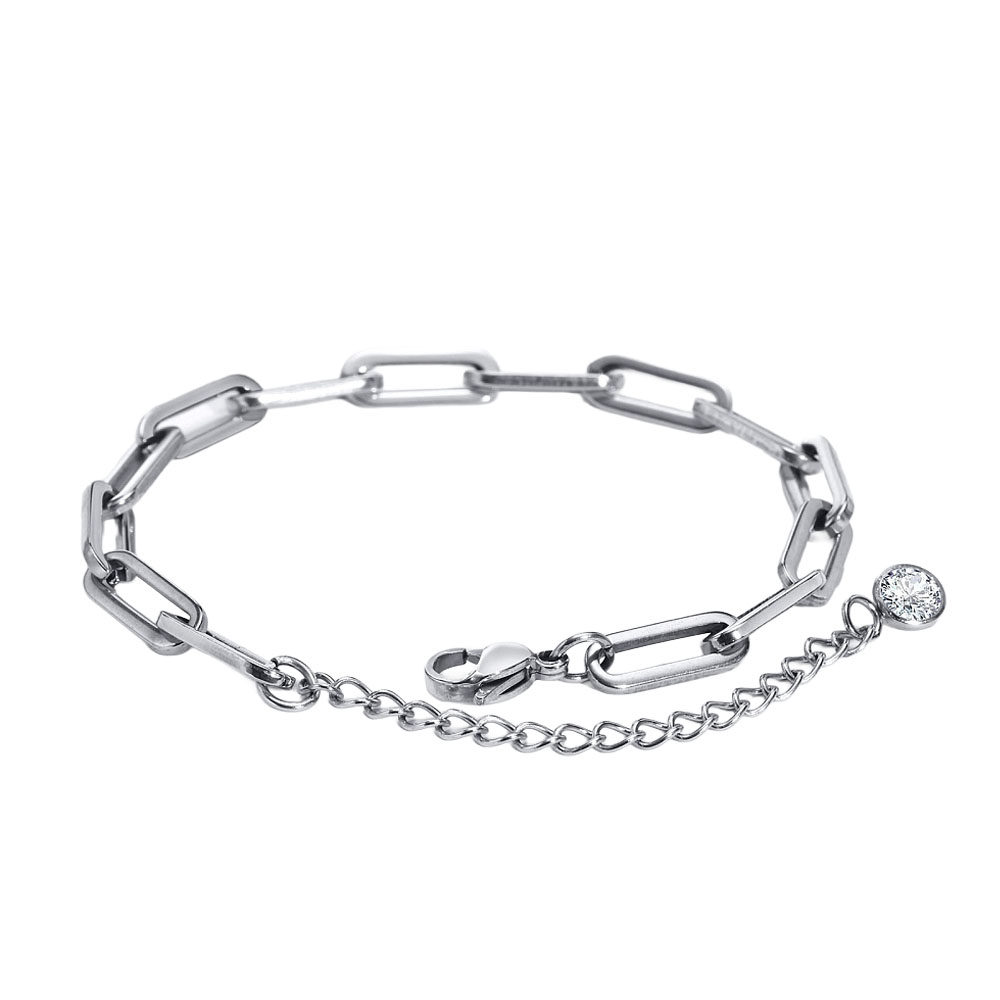 Stainless steel paperclip schakel armband zilver