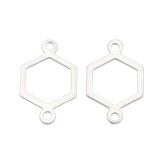 Hexagon bedel 2 oogjes zilver