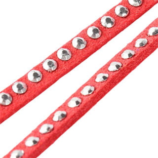 Suede koord karmozijn rood studs zilver 3mm