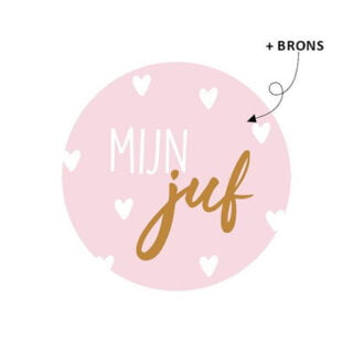 Ronde wensstickers rond roze mijn juf cadeautje juffendag inpakken