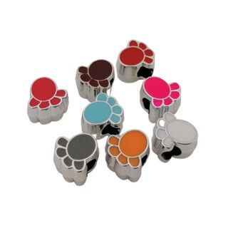 Honden pootje kraal zilver mixed color