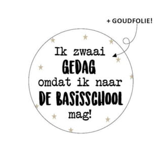 Wensetiket ik zwaai gedag omdat ik naar de basisschool mag wit zwart