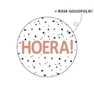 Ronde stickers hoera rosé goud zwart 4cm