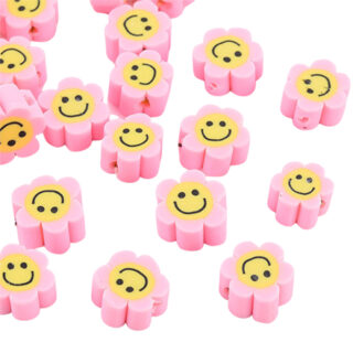 Smiley bloemetjes kralen light pink polymeer klei katsuki