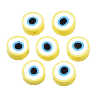 Katsuki polymeer kralen geel blauw evil eye plat rond