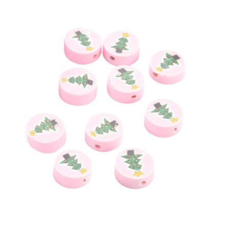 Plat ronde polymeer kralen kerstboom roze