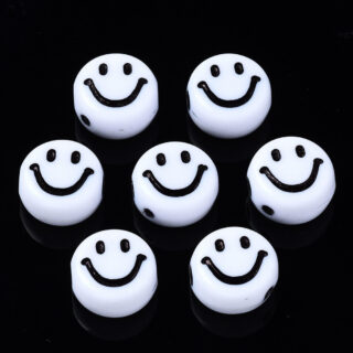 Emoji smile kraal wit zwart plat rond