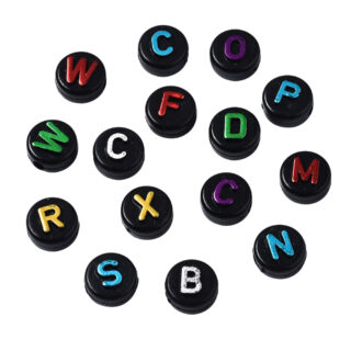 Mixed color letters zwart 10mm plat rond
