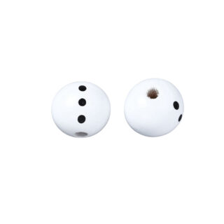Houten kraal wit 3 zwart stippen sneeuwpop