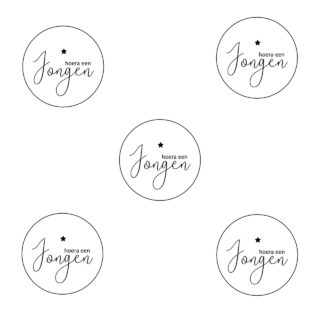 Ronde stickers hoera een jongen zwart wit 40mm rond