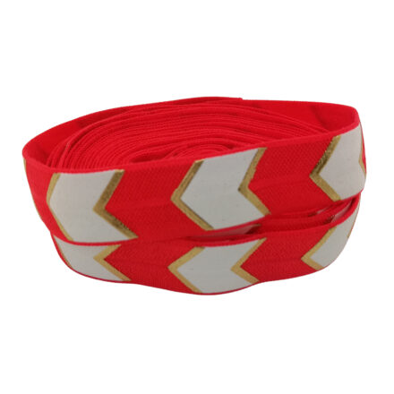 Elastische lint rood chevron goud wit