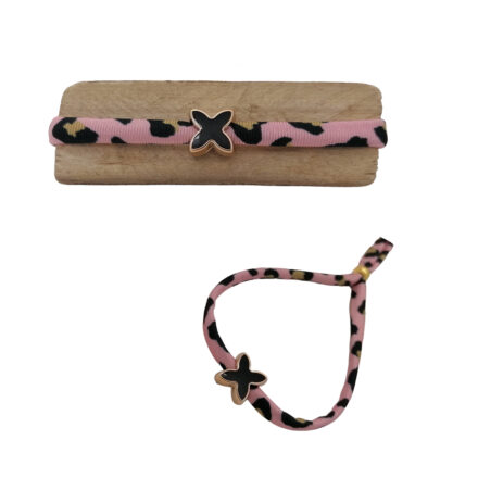 Panter print armbandje roze x kraal goud