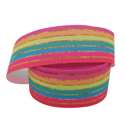 Breed regenboog lint gekleurd goud strepen 4cm