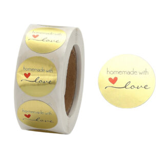 home made with love ronde stickertjes goud rolletje