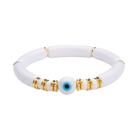 Evil eye armband kralen tube wit goud