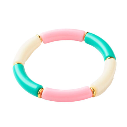 Armbandje roze turquoise tube kraal DIY