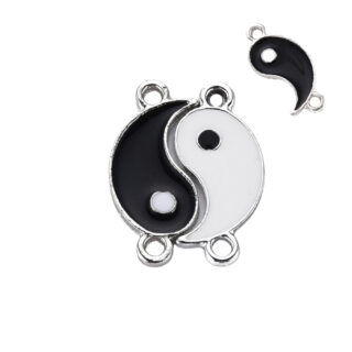 Dubbele bedel yin yang zwart wit zilver