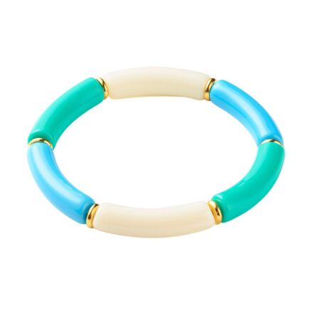 Tube armbandje setje turquoise blauw wit goud