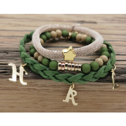 Armbanden set letter bedeltjes goud groen