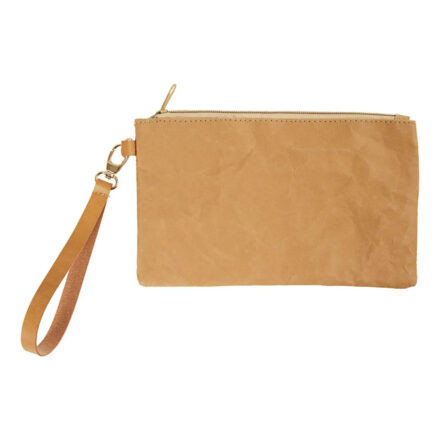 Leerpapieren tasje wasbaar bruin faux leer rits clutch