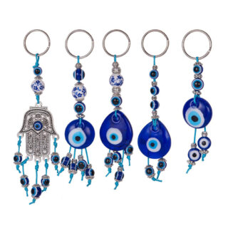 Sleutelhangers met kralen DIY set evil eye blue