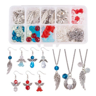 DIY pakket geluks engeltjes maken oorbellen kettingen zilver blauw rood