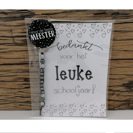 Sleutelhangers meester cadeautje met wenskaart