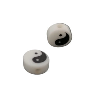 Yin yang kralen wit zwart plat ronde beads