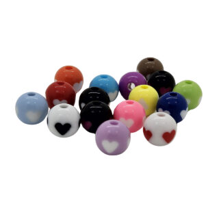 Ronde kralen met hartjes mix kleuren 12mm