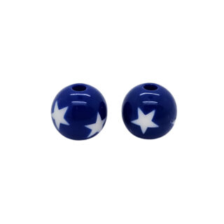 Blauwe kralen rond wit sterren 12mm