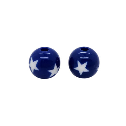 Blauwe kralen rond wit sterren 12mm