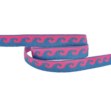 Blauw roze golfjes lint 10mm 1 meter