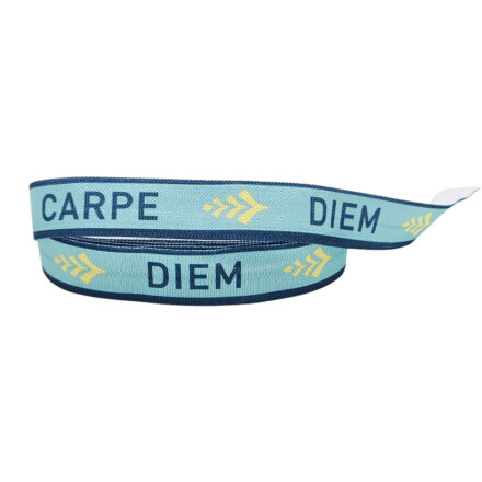 Carpe diem elastiek lint blauw geel 15mm 1 meter